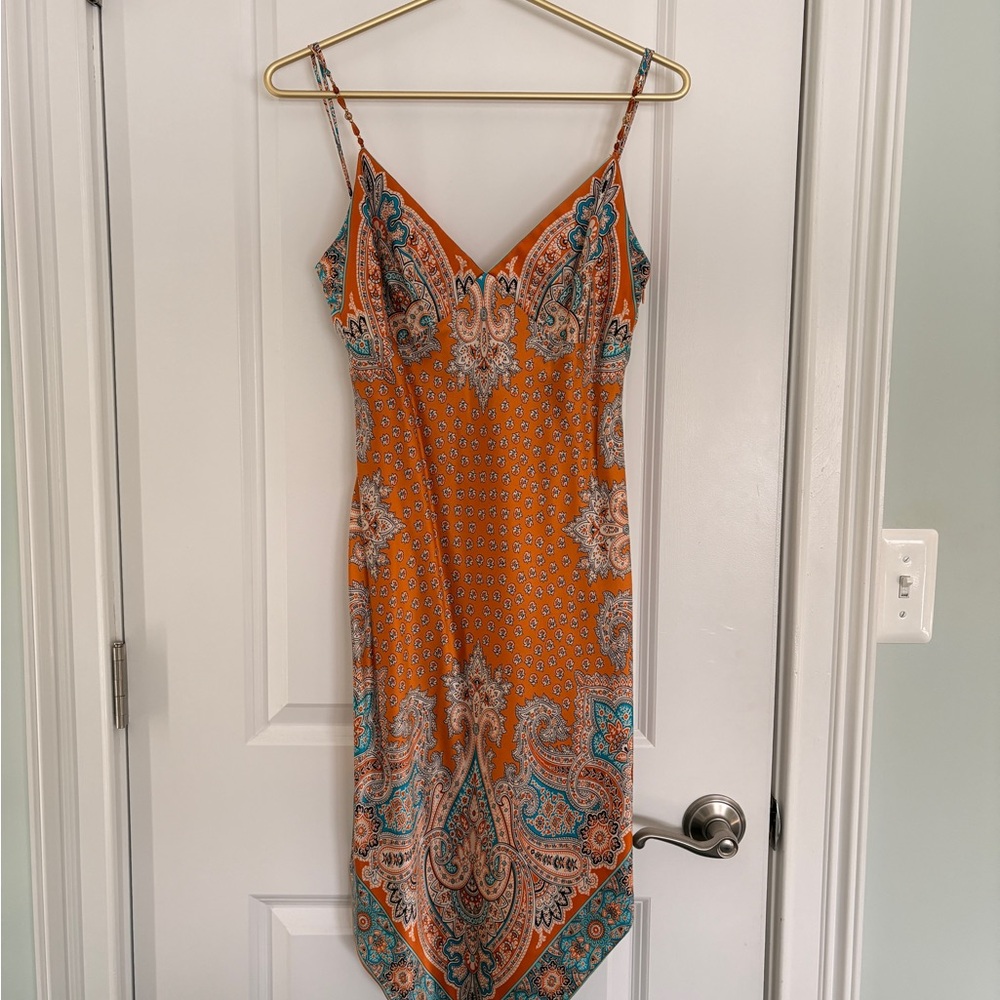 Allen B. By Allen Schwartz Orange and Blue Silk Dress